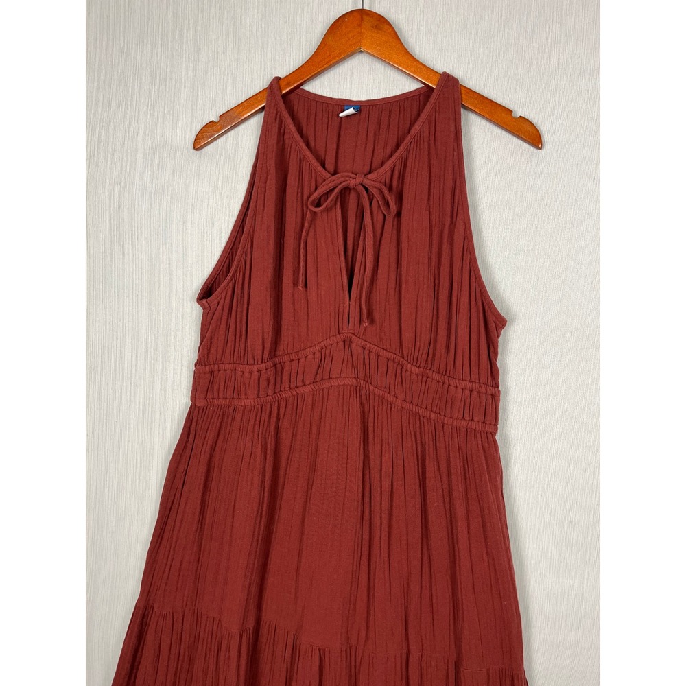 Boho Peasant Maxi Dress Womens L PETITE Red Cotton Gauze Tiered Gathered Peasant - Picture 2 of 7